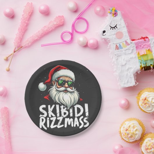 Skibidi Rizzmas Grappige Gen Alpha Slang Kerstmis Papieren Bordje (Feest)