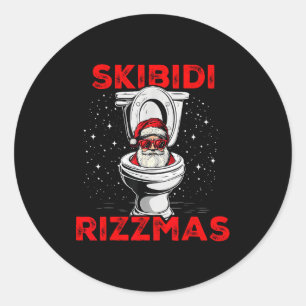 Skibidi Rizzmas Grappige Kerstman Toilet Witte Oli Ronde Sticker