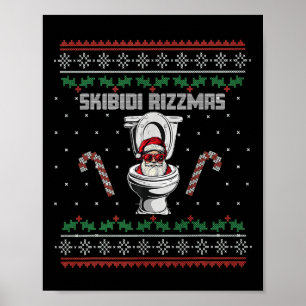 Skibidi Rizzmas Grappige Toilet Kerstman Witte Oli Poster