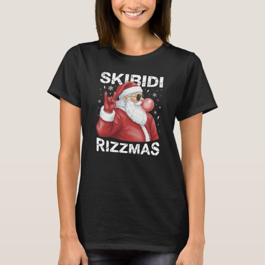 Skibidi Rizzmas Santa Claus Funny Christmas Black T-shirt (Voorkant)