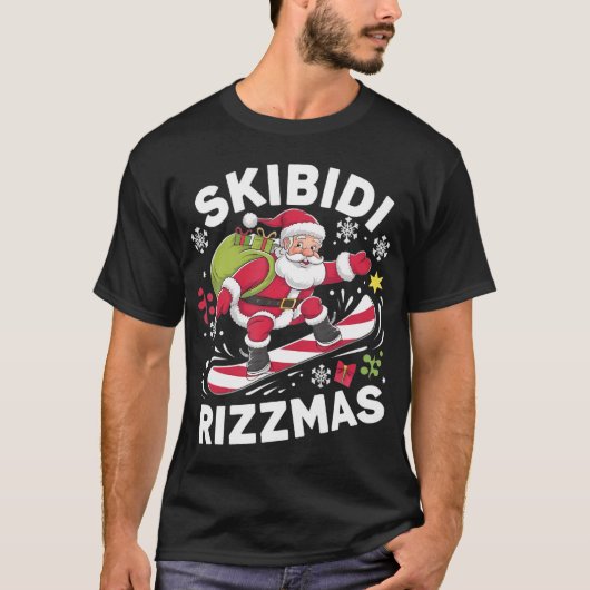 Skibidi Rizzmas Santa Clause Schaatsplank Rizz T-shirt (Voorkant)