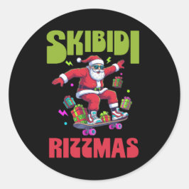 Skibidi Rizzmas Santa on his Skate Ronde Sticker