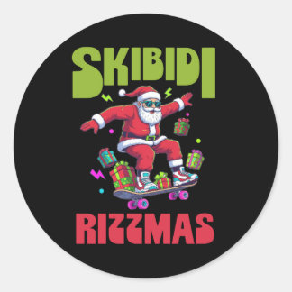 Skibidi Rizzmas Santa on his Skate Ronde Sticker