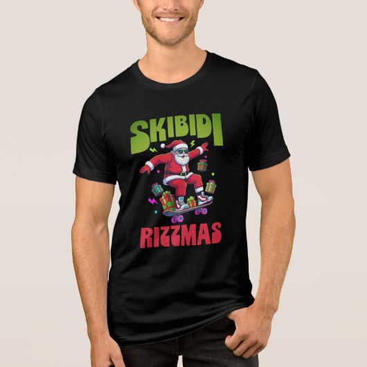 Skibidi Rizzmas Santa on his Skate Tri-Blend Shirt (Voorkant)