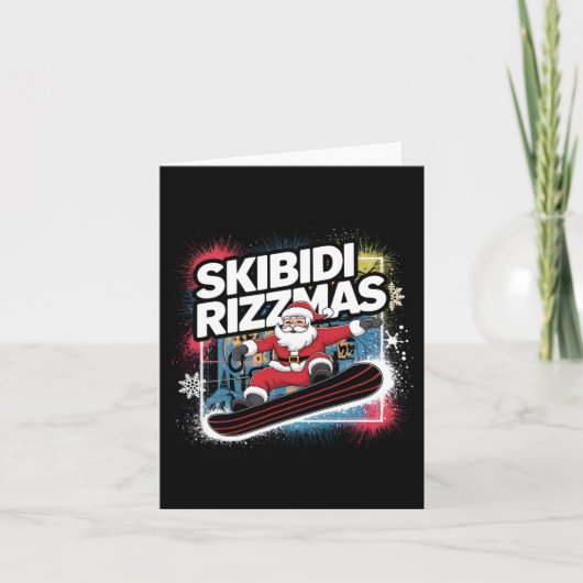 Skibidi Rizzmas Snowboarden Santa Funny Kerstmis Kaart (Voorkant)