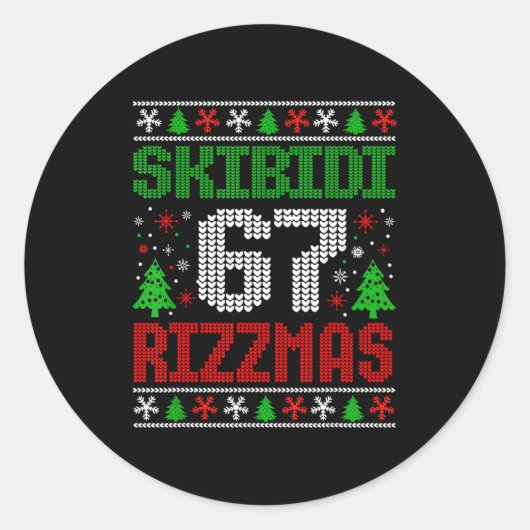 Skibidi Six Seven Rizzmas Funny Meme 67 Ugly Chris Ronde Sticker (Voorkant)