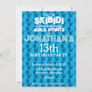 Skibidi Toilet Blauwe Verjaardagsfeest Uitnodiging