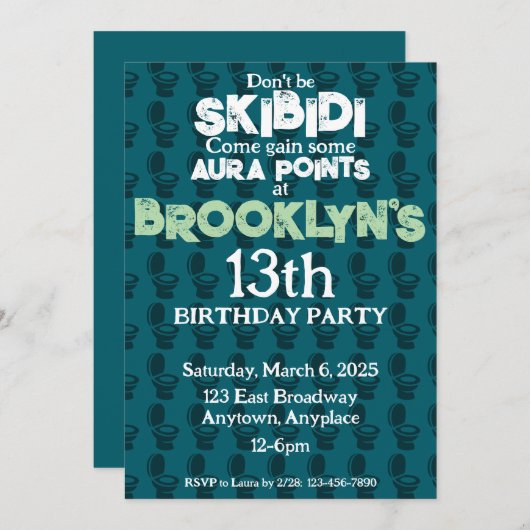 Skibidi Toilet Groene Verjaardag Party Uitnodiging (Voorkant / Achterkant)