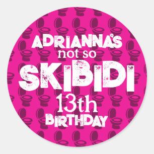 Skibidi Toilet Roze Verjaardagsfeest Ronde Sticker