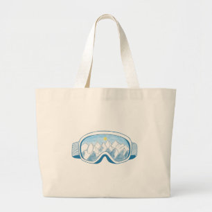 Skibrillen met reflectie over bergen grote tote bag