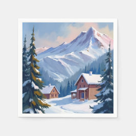 Skicabine Berglandschap Aquarel Winter Servet