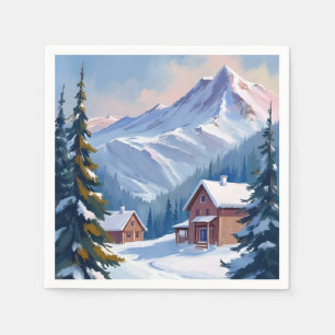 Skicabine Berglandschap Aquarel Winter Servet