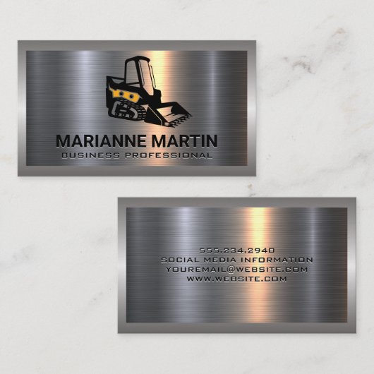 Skid Steer | Bouwvoertuig | Metaal Visitekaartje (Voorkant / Achterkant)
