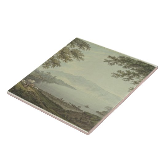 Skiddaw en Derwent Water (pen en inkt met overgewi Tegeltje (Zijkant)