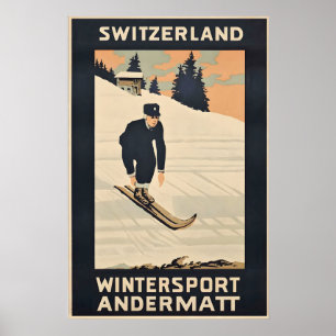 Skiën Alpen Andermatt Zwitserland Vintage Reizen Poster