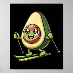 Skiën Avocado Kawaii Alpen Sneeuw Winterpret Poster