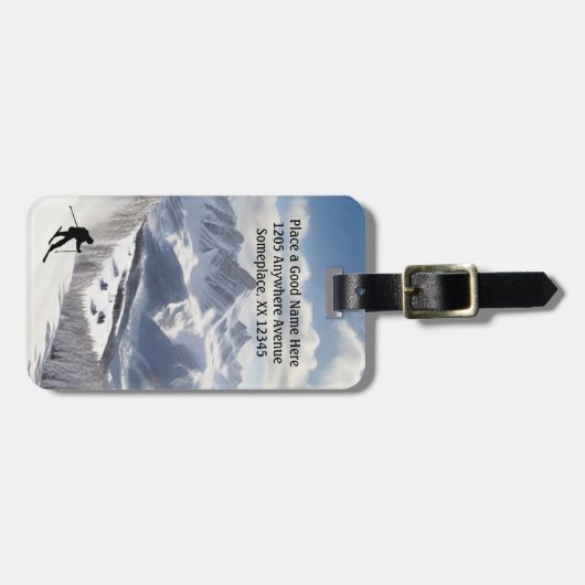 Skiën - Bergen en skiër personaliseren Bagagelabel (Voorkant horizontaal)