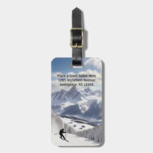 Skiën - Bergen en skiër personaliseren Bagagelabel (Voorkant verticaal)