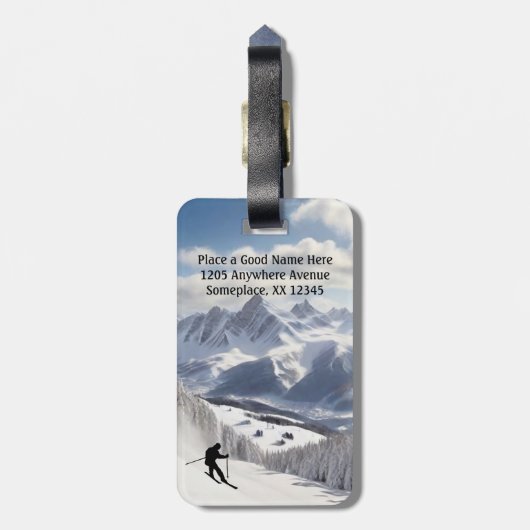 Skiën - Bergen en skiër personaliseren Bagagelabel (Achterkant verticaal)