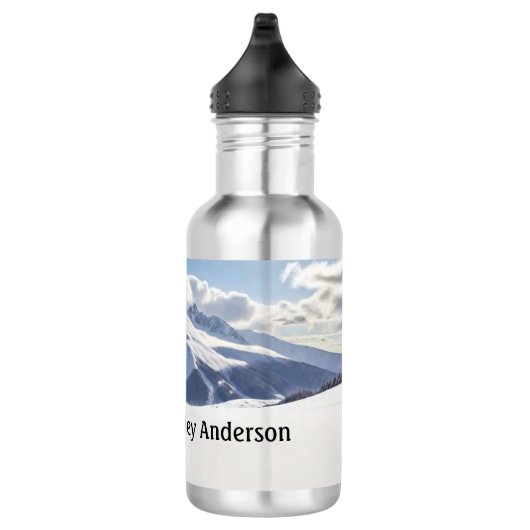 Skiën Bergen en Skier Silhouette personaliseren Waterfles (Rechts)