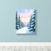 Skiën bij zonsondergang | Winterski-pad Canvas Afdruk (Insitu (Houten vloer))