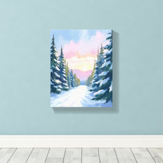 Skiën bij zonsondergang | Winterski-pad Canvas Afdruk (Insitu (Houten vloer))