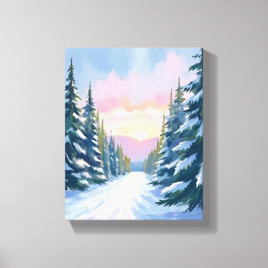 Skiën bij zonsondergang | Winterski-pad Canvas Afdruk (Voorkant)