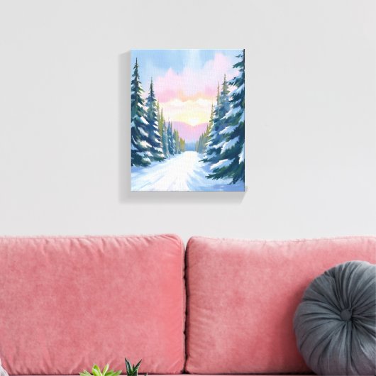 Skiën bij zonsondergang | Winterski-pad Canvas Afdruk (Insitu (Woonkamer))