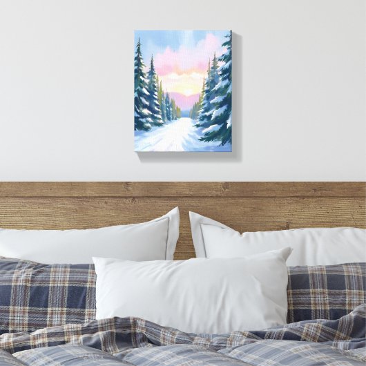 Skiën bij zonsondergang | Winterski-pad Canvas Afdruk (Insitu (Slaapkamer))