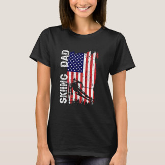 Skiën DAD Amerikaanse vlag Patriottische vader's d T-shirt