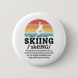 Skiën Definitie Grappig Retro Vintage Ski Skiër Gr Ronde Button 5,7 Cm