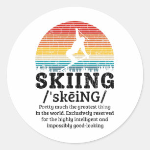 Skiën Definitie Grappig Retro Vintage Ski Skiër Gr Ronde Sticker
