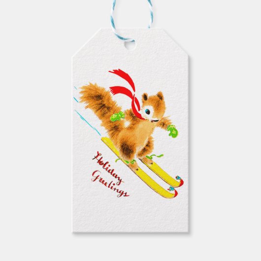 skiën eekhoorn kerstcadeau label cadeaulabel (Voorkant)