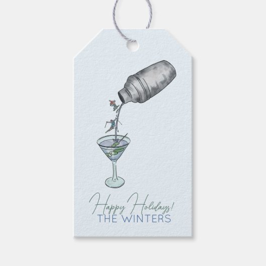 Skiën en martini's leuk tekenen cadeaulabel (Voorkant)