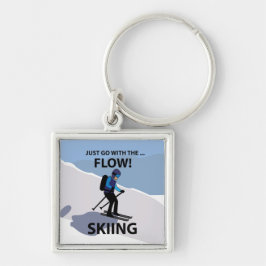 Skiën gaat gewoon met de flow skiën sleutelhanger