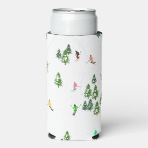 Skiën Illustratie Skiërs Ski Seltzer Blikjeskoeler