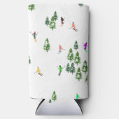 Skiën Illustratie Skiërs Ski Seltzer Blikjeskoeler (Voorkant)