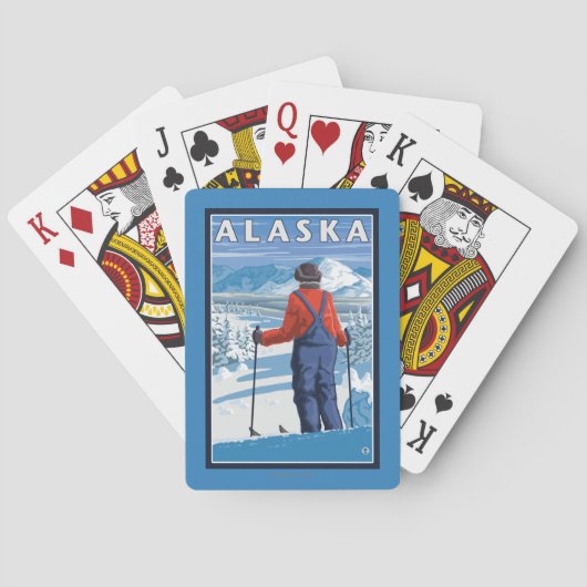 Skiën in Alaska Vintage Reisposter Speelkaarten (Achterkant)