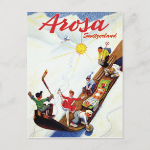 Skiën in Arosa, Zwitserland Briefkaart