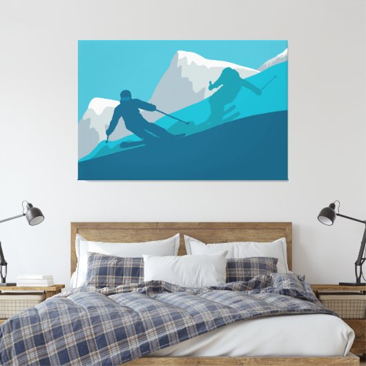 Skiën in bergen - Skiers Canvas Afdruk (Insitu (Slaapkamer))