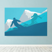 Skiën in bergen - Skiers Canvas Afdruk (Insitu (Houten vloer))