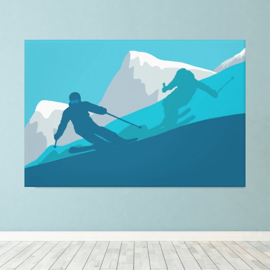 Skiën in bergen - Skiers Canvas Afdruk (Insitu (Houten vloer))