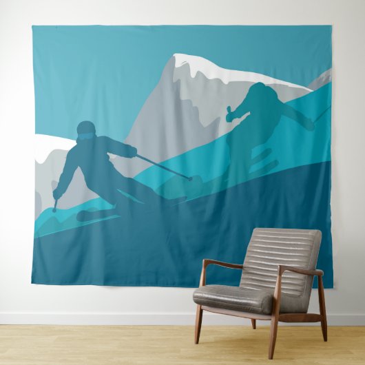 Skiën in bergen - Skiers Wandkleed (In Situ (horizontaal))