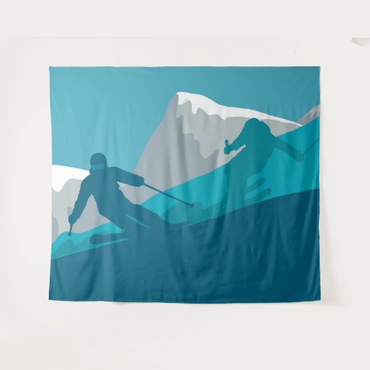 Skiën in bergen - Skiers Wandkleed (Voorkant (horizontaal))