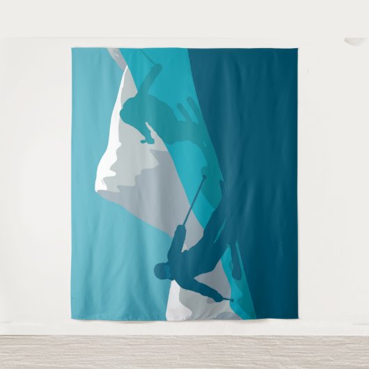 Skiën in bergen - Skiers Wandkleed (Voorkant)