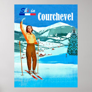 Skiën in Courchevel, vrouw op ski, Frankrijk Poster