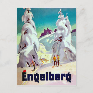 Skiën in Engleberg, Zwitserland, vintage reis Briefkaart