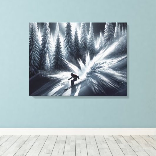 Skiën in het maanlicht canvas afdruk (Insitu (Houten vloer))