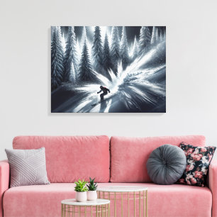 Skiën in het maanlicht canvas afdruk