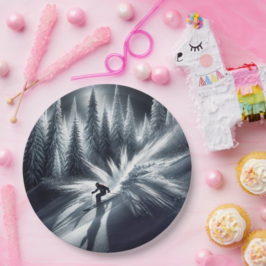 Skiën in het maanlicht papieren bordje (Feest)